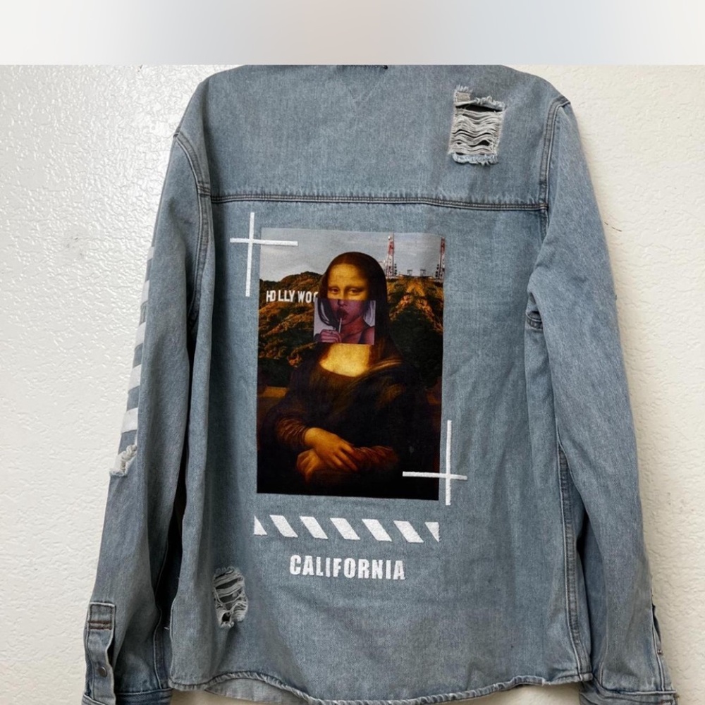 Denim Jacket with Mona Lisa Print - Picture 1 of 6